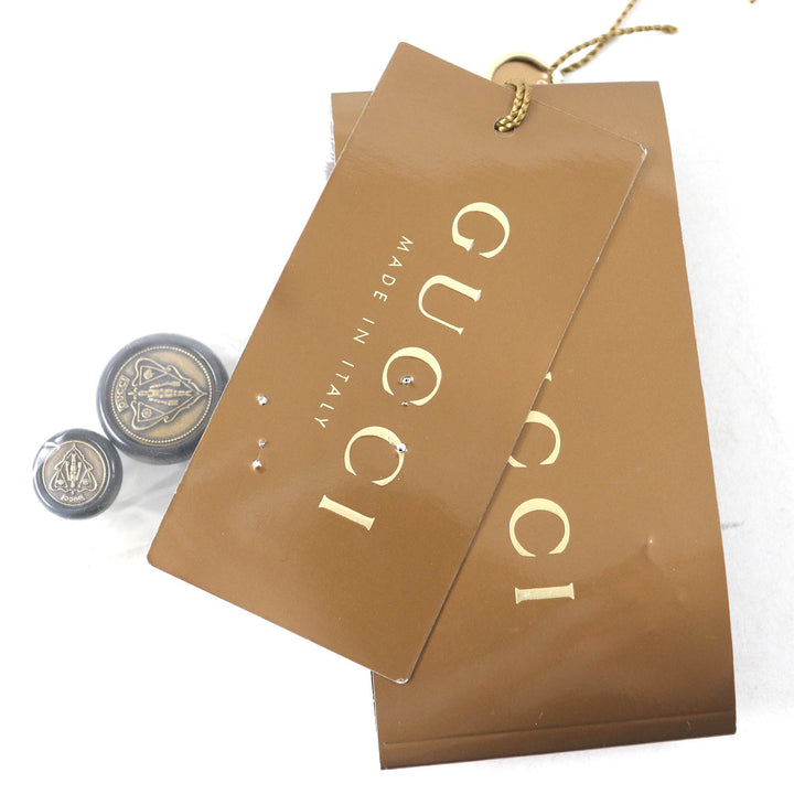 極美品△GUCCI グッチ ウール 裏地ロゴ総柄 クレストボタン シングル テーラードジャケット グレー 42 イタリア製 正規品 レディース
