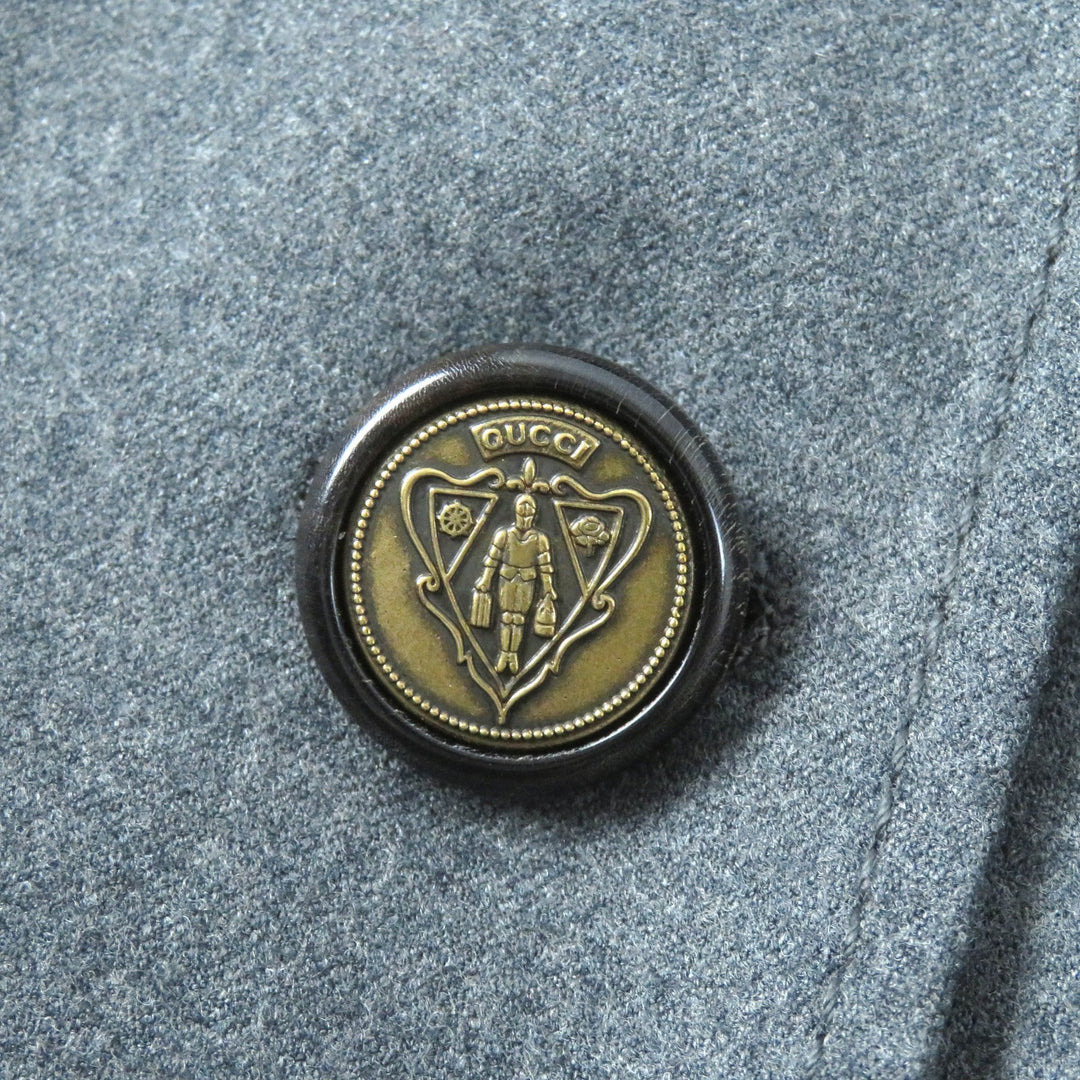 極美品△GUCCI グッチ ウール 裏地ロゴ総柄 クレストボタン シングル テーラードジャケット グレー 42 イタリア製 正規品 レディース