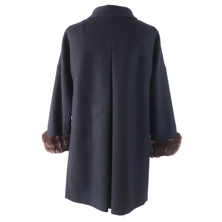 美品△MACKINTOSH PHILOSOPHY マッキントッシュフィロソフィー ウール100％ 袖口ラビットファー 裏地総柄 ステンカラーコート 38 正規品