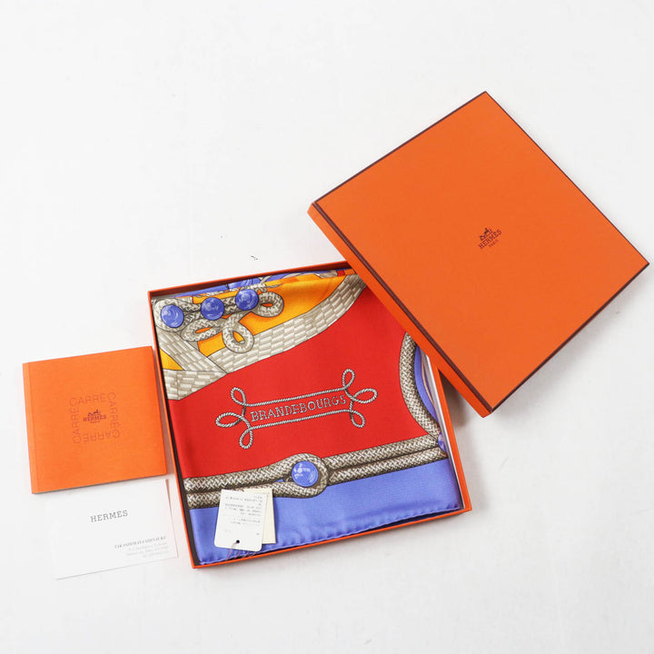 未使用品◎HERMES エルメス カレ90 Galons et Brandebourgs 飾緒とブランデンブルク飾り シルク BL-LAVANDE F／ROUGE スカーフ 箱 正規品
