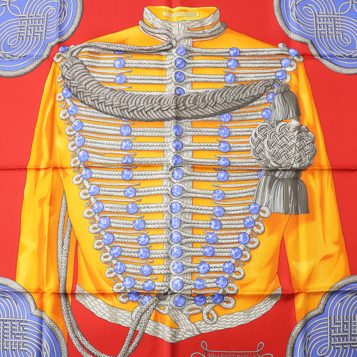未使用品◎HERMES エルメス カレ90 Galons et Brandebourgs 飾緒とブランデンブルク飾り シルク BL-LAVANDE F／ROUGE スカーフ 箱 正規品