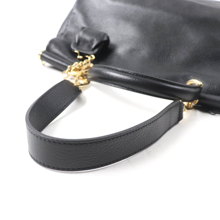 未使用品★DOLCE&amp;GABBANA ドルチェ＆ガッバーナ シシリー がま口チャーム・ロゴ金具付 レザー 2way ハンド・トートバッグ ブラック 袋付