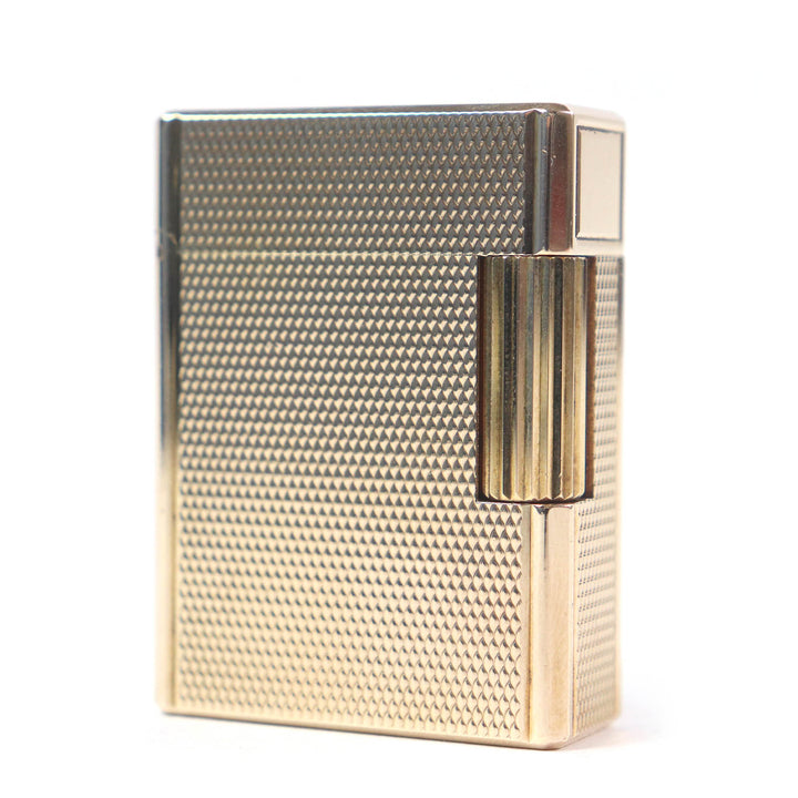 美品□Dupont デュポン ライン1 ショート 総柄 スクエア型 ローラー式 ガスライター 喫煙具 ゴールド フランス製 メンズ 着火確認済み