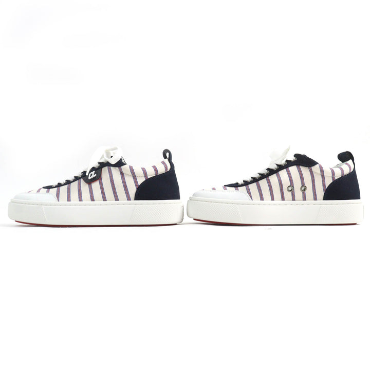 未使用品△Christian Louboutin クリスチャンルブタン HAPPYRUI ボーダー キャンバス レザー使い ローカットスニーカー 36.5 イタリア製