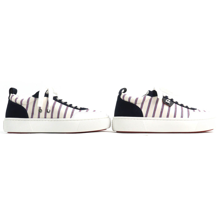 未使用品△Christian Louboutin クリスチャンルブタン HAPPYRUI ボーダー キャンバス レザー使い ローカットスニーカー 36.5 イタリア製