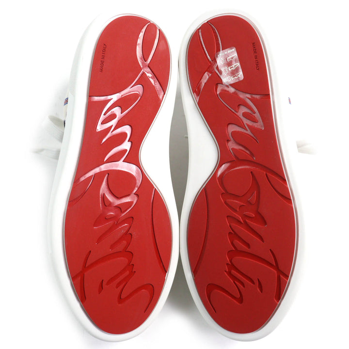 未使用品△Christian Louboutin クリスチャンルブタン HAPPYRUI ボーダー キャンバス レザー使い ローカットスニーカー 36.5 イタリア製