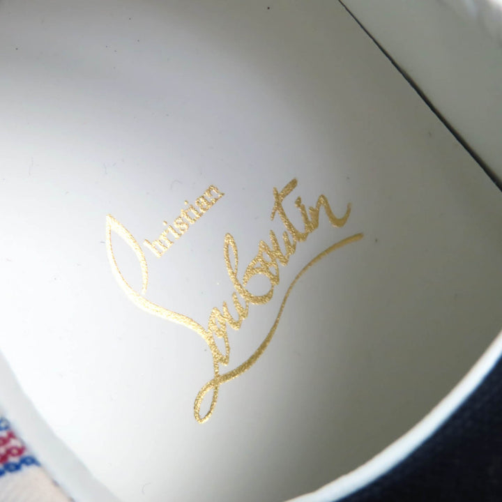 未使用品△Christian Louboutin クリスチャンルブタン HAPPYRUI ボーダー キャンバス レザー使い ローカットスニーカー 36.5 イタリア製