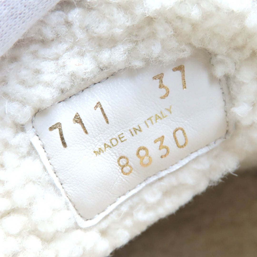 未使用品△PRADA プラダ 1S711M スエード シアリング スリッパ トライアングルロゴ 三角ロゴプレート ミュール サンダル 37 定価187000円