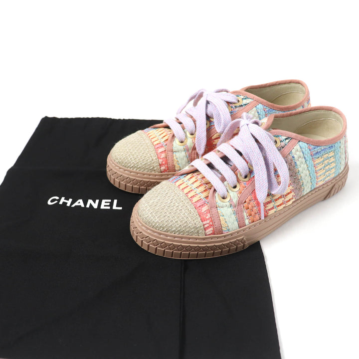 未使用品☆CHANEL シャネル G32383 ココマーク ツイード レザー ローカットスニーカー マルチカラー 34 保存袋付 イタリア製 レディース
