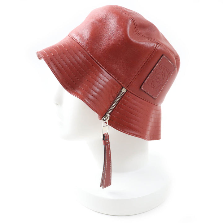 極美品◎LOEWE ロエベ 子羊革 アナグラムパッチ付き フィッシャーマンハット／バケットハット テラコッタ 57 保存袋付 正規品 レディース