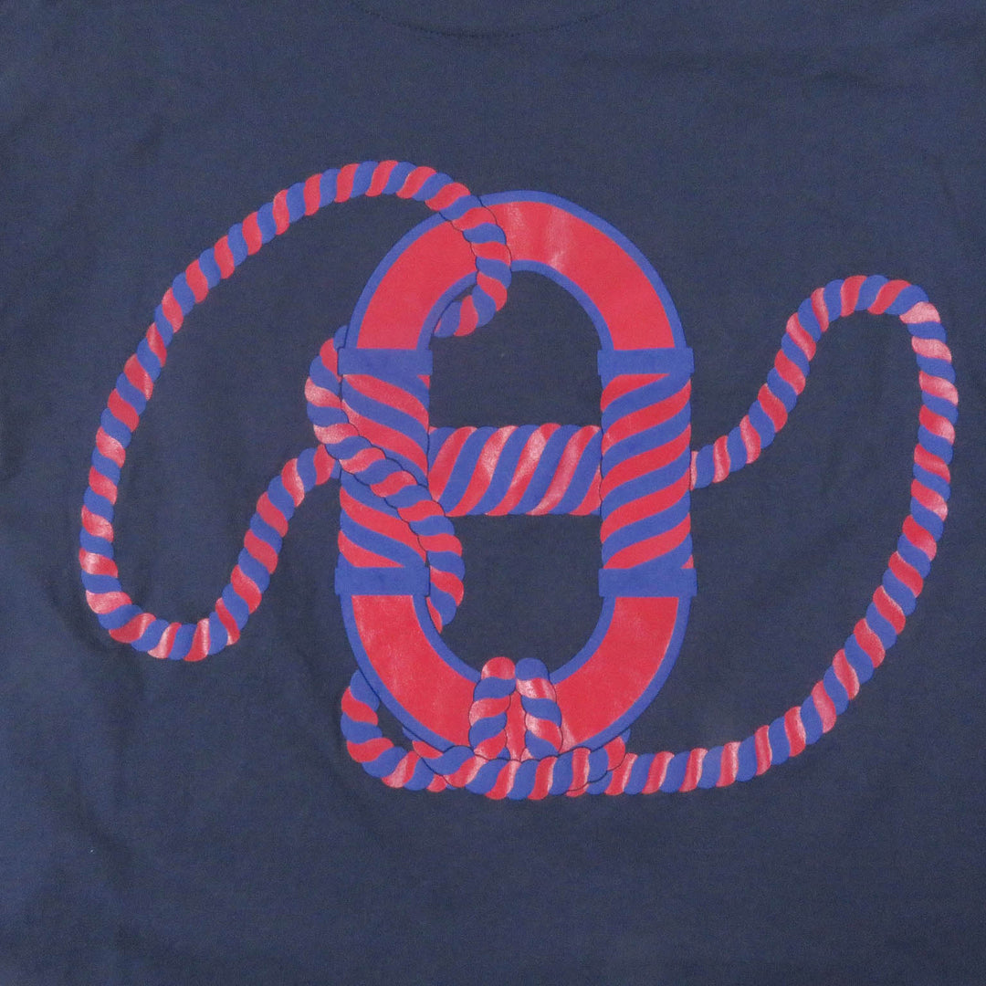美品□HERMES エルメス 23SS 3E4621DL カルトゥッシュ シェーヌダンクル モックネック 半袖Ｔシャツ ネイビー 34 フランス製 正規品