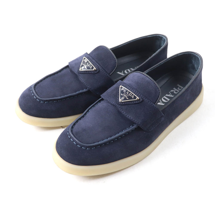 極美品★PRADA プラダ 1D222N トライアングルロゴ スウェードレザー ローファー ネイビー 35.5 箱・保存袋付き イタリア製 定価157300円