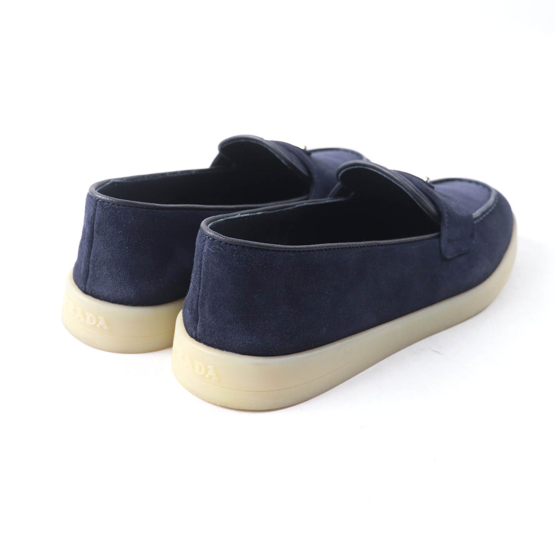 極美品★PRADA プラダ 1D222N トライアングルロゴ スウェードレザー ローファー ネイビー 35.5 箱・保存袋付き イタリア製 定価157300円
