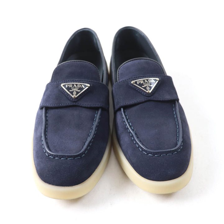 極美品★PRADA プラダ 1D222N トライアングルロゴ スウェードレザー ローファー ネイビー 35.5 箱・保存袋付き イタリア製 定価157300円
