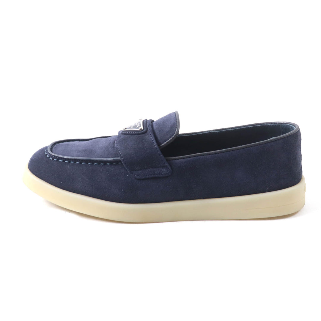 極美品★PRADA プラダ 1D222N トライアングルロゴ スウェードレザー ローファー ネイビー 35.5 箱・保存袋付き イタリア製 定価157300円