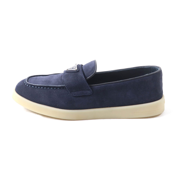 極美品★PRADA プラダ 1D222N トライアングルロゴ スウェードレザー ローファー ネイビー 35.5 箱・保存袋付き イタリア製 定価157300円