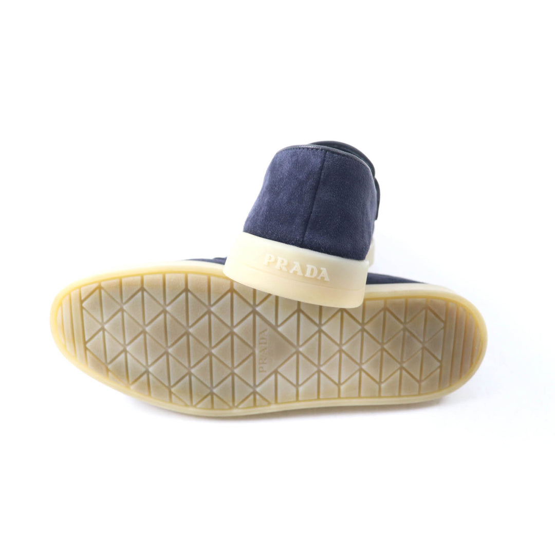 極美品★PRADA プラダ 1D222N トライアングルロゴ スウェードレザー ローファー ネイビー 35.5 箱・保存袋付き イタリア製 定価157300円