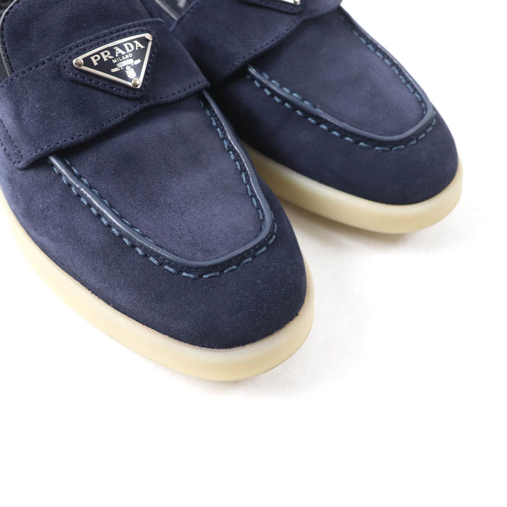 極美品★PRADA プラダ 1D222N トライアングルロゴ スウェードレザー ローファー ネイビー 35.5 箱・保存袋付き イタリア製 定価157300円