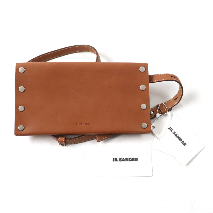 未使用品★JIL SANDER ジルサンダー JSMU840162 RIVET WALLET BELT リベット ウォレット ベルト ロゴ刻印 レザー ブラウン UNI 伊製