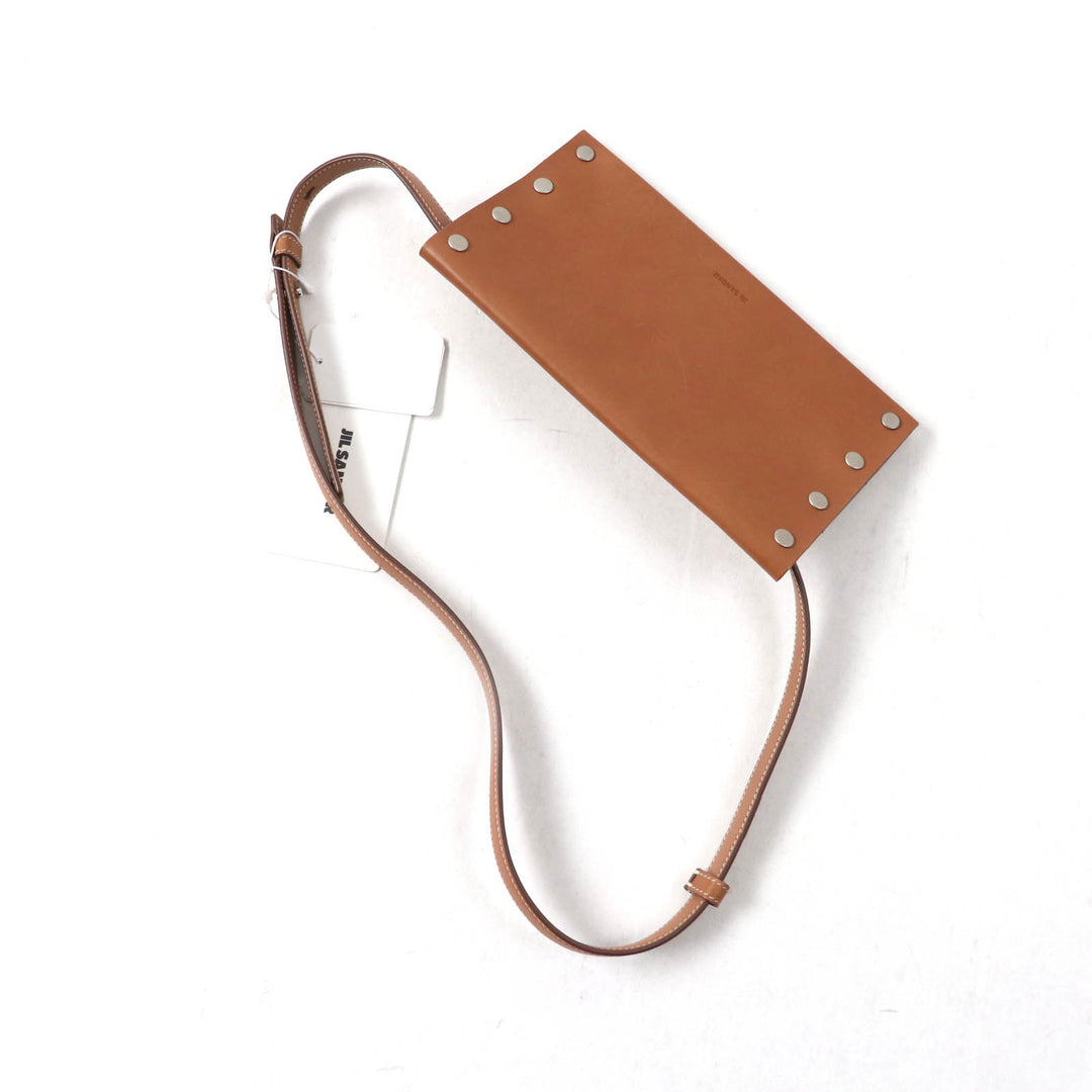 未使用品★JIL SANDER ジルサンダー JSMU840162 RIVET WALLET BELT リベット ウォレット ベルト ロゴ刻印 レザー ブラウン UNI 伊製