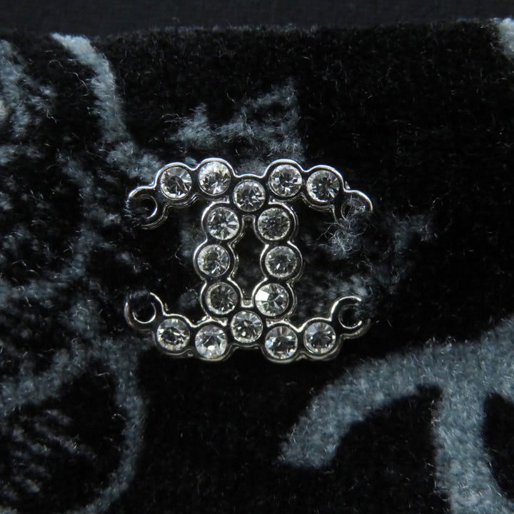 極美品◎CHANEL シャネル P78132 ココ総柄 ビジュココマーク付き ベロア 半袖 カットソー ブラック グレー 34 ハンガー付き 伊製 正規品