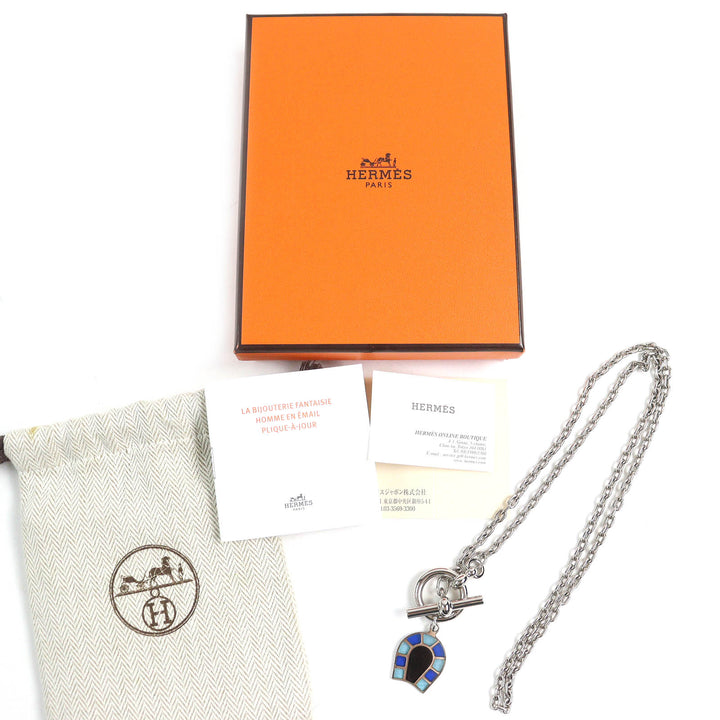 美品△HERMES エルメス ネックレス エリオス フェール・ア・シュバル カマイユ・ドゥ・ブルー ホースシュー 馬蹄 ペンダント 定価214500
