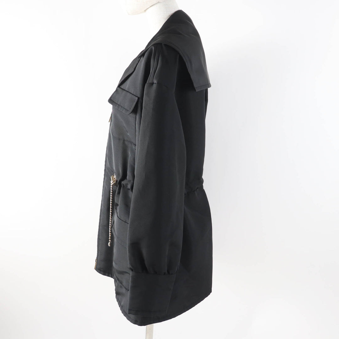 極美品◎CHANEL シャネル 23B P75490 シルク100％ ココマークチェーン ジップアップ パーカー／ジャケット ブラック ゴールド金具 34 伊製