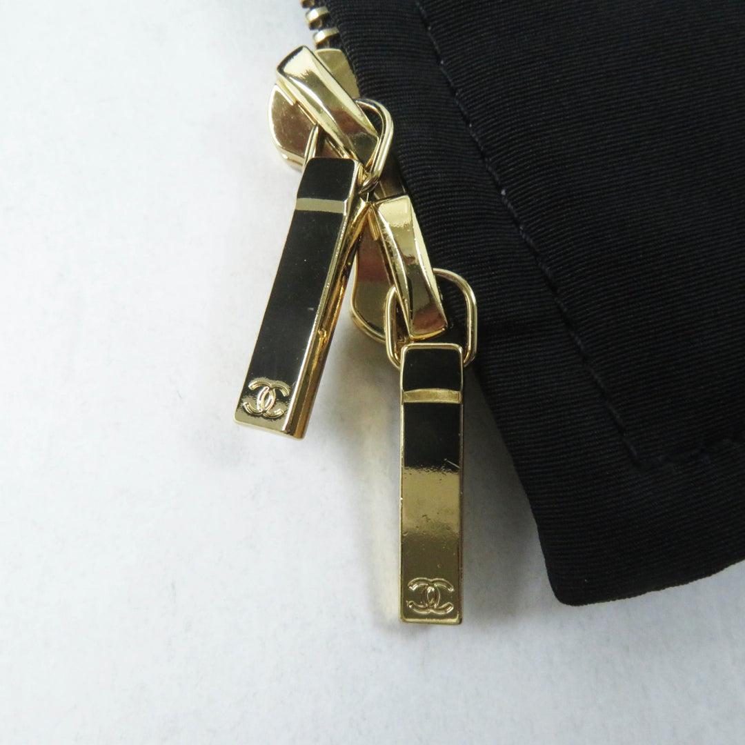 極美品◎CHANEL シャネル 23B P75490 シルク100％ ココマークチェーン ジップアップ パーカー／ジャケット ブラック ゴールド金具 34 伊製