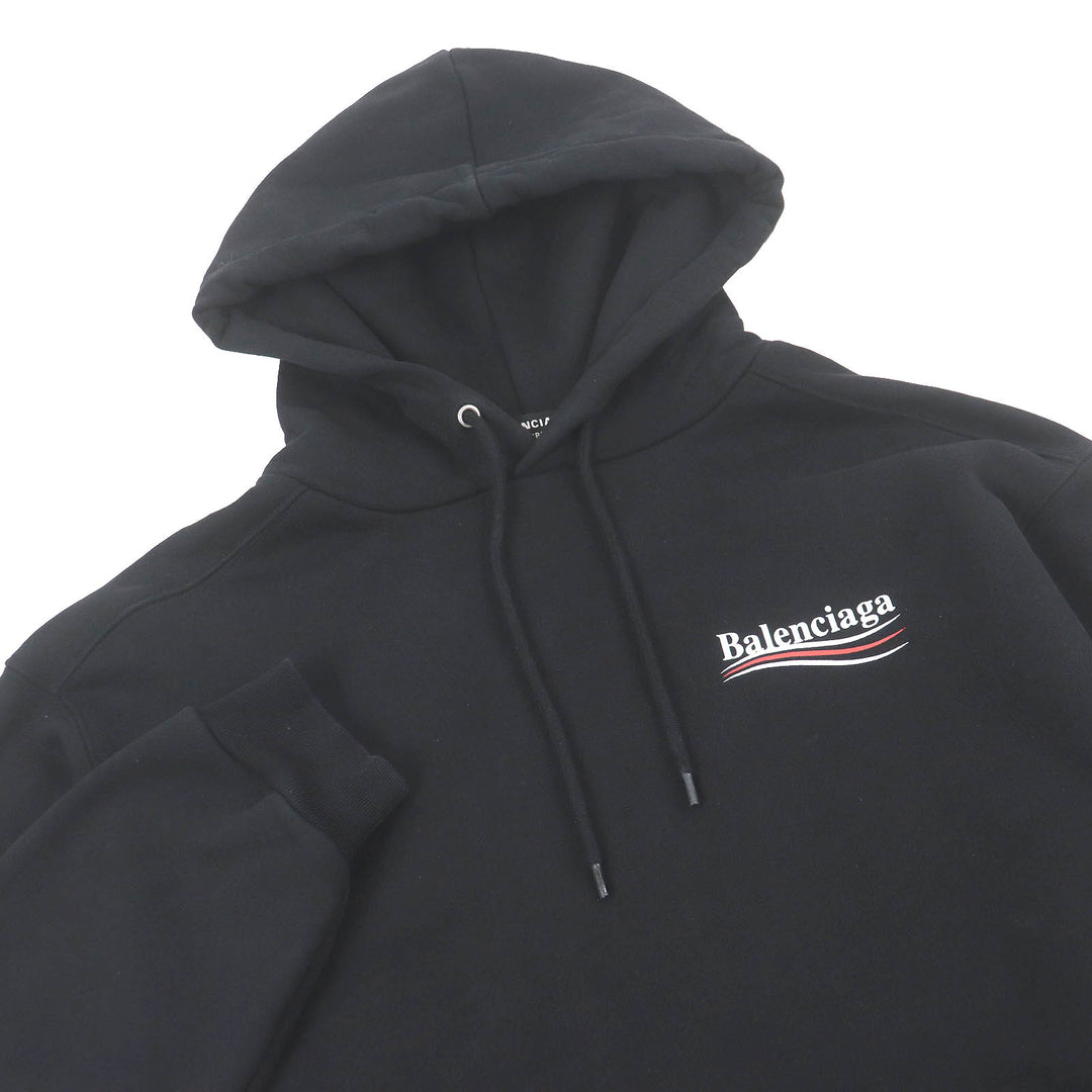 美品□BALENCIAGA バレンシアガ 2021年製 600583 キャンペーンロゴプリント オーバーサイズ プルオーバーパーカー ブラック XXS 正規品