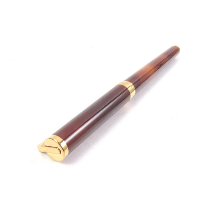 美品□Dupont デュポン モンパルナス ペン先18K Fニブ キャップ式 万年筆 ブラウンマーブル ゴールド ケース付き フランス製 メンズ