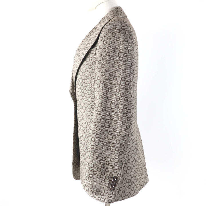 極美品☆GUCCI グッチ 652629 649337 ウール100％ ロゴ柄 ベスト・ジャケット 2点セット アンサンブル ブラウン 36 正規品 レディース