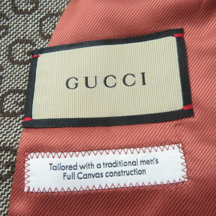 極美品☆GUCCI グッチ 652629 649337 ウール100％ ロゴ柄 ベスト・ジャケット 2点セット アンサンブル ブラウン 36 正規品 レディース