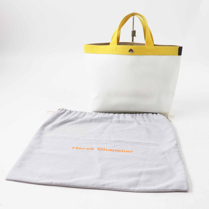 良品◎Herve Chapelier エルベ・シャプリエ 704GP リュクスライン B5サイズ スクエアトート／ハンドバッグ コーテッドキャンバス 黄白