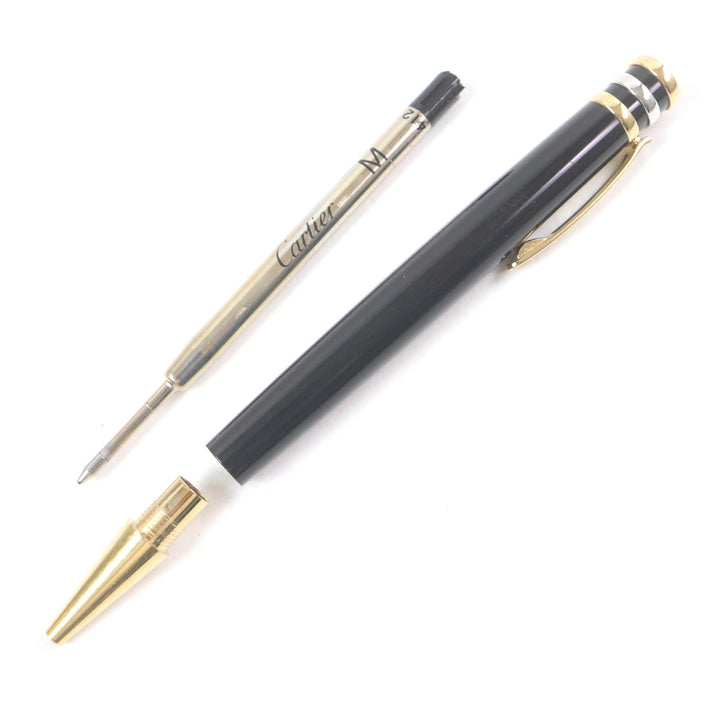 良品□Cartier カルティエ トリニティ ツイスト式 ボールペン ブラック ゴールド シルバー ケース付き ドイツ製 メンズ 筆記確認済み
