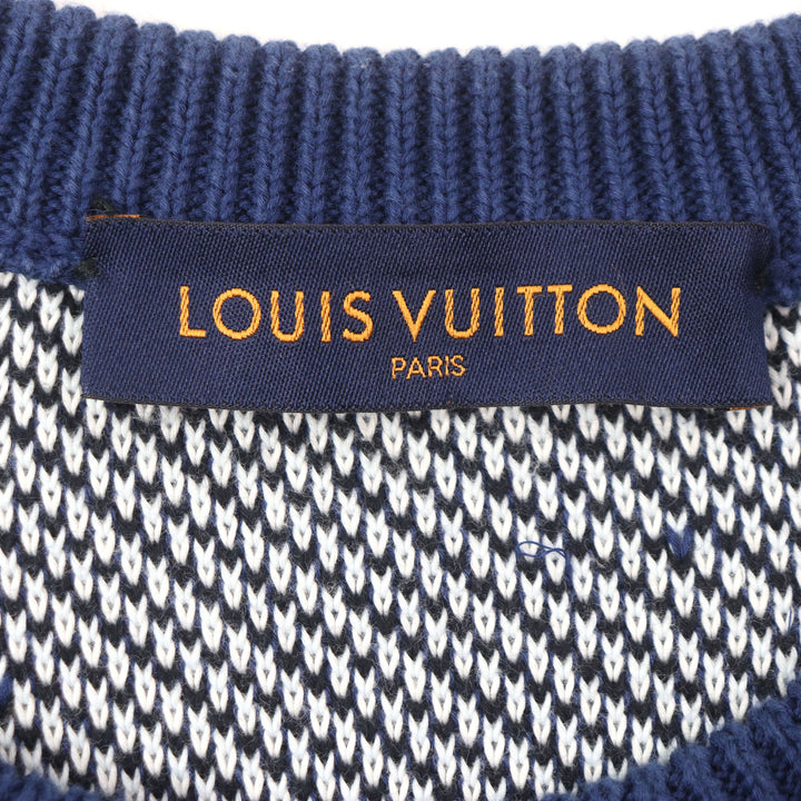 美品▼LOUIS VUITTON ルイヴィトン 20SS カモピケジャガード クルーネック ニットセーター ネイビー マルチ S イタリア製 正規品 メンズ