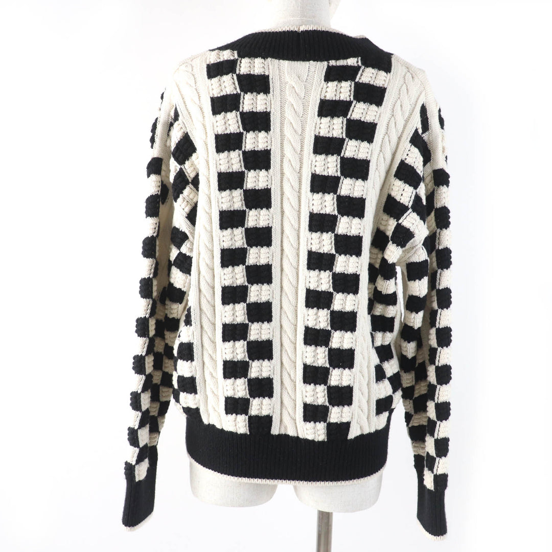 極美品☆CHANEL シャネル P74123K10621 カシミヤ ココマークボタン 深Vネック 長袖 ニット ホワイト ブラック 38 伊製 正規品 レディース