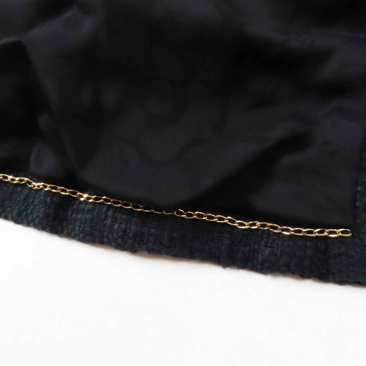 極美品◎CHANEL シャネル 12A P43994 シルク使い グリポアボタン ショールカラー ツイードジャケット ブラック ローズ 36 仏製 正規品