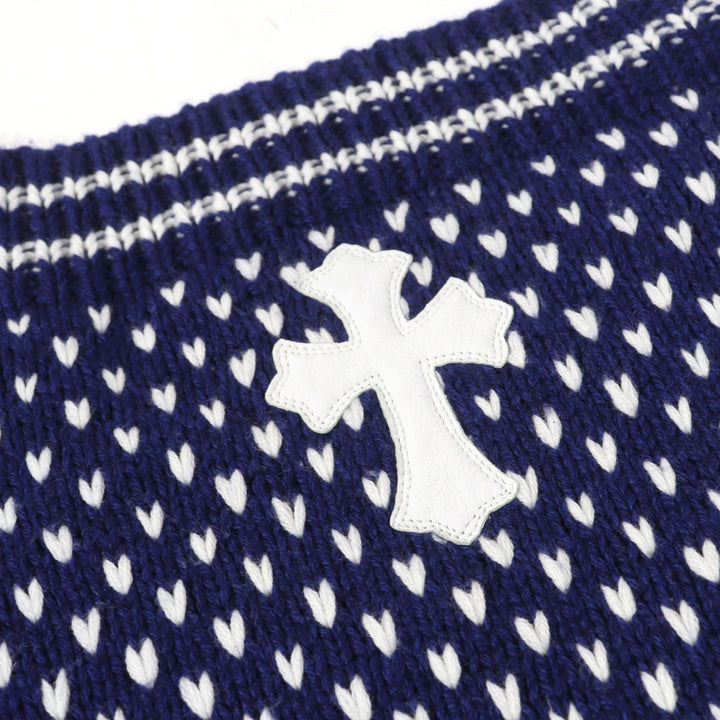 美品○CHROME HEARTS クロムハーツ 412178125 カシミヤ100% 羊革 両袖CHプラスパッチ付 セーター ONE SIZE(日本サイズL相当) 国内正規品