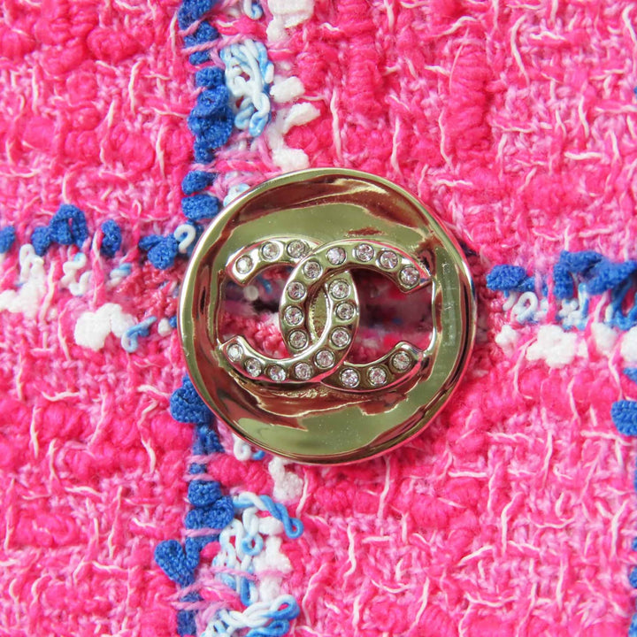 極美品◎CHANEL シャネル 24P P76732 コットン ココマーク ビジューボタン 格子チェック柄 ツイードジャケット ピンク ブルー ホワイト 38