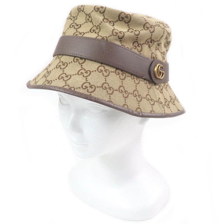 極美品□GUCCI グッチ 576587 GGキャンバス レザーパイピング バケットハット フェドラハット ベージュ S/57cm イタリア製 正規品 メンズ