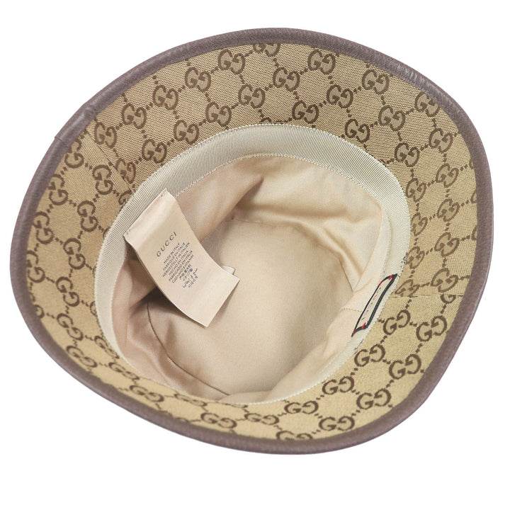 極美品□GUCCI グッチ 576587 GGキャンバス レザーパイピング バケットハット フェドラハット ベージュ S/57cm イタリア製 正規品 メンズ