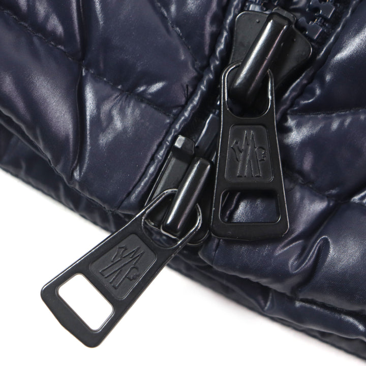 美品▼MONCLER モンクレール 19-20AW ALEIG フード付き ラバーワッペン WZIPUP ダウンジャケット ネイビー 1 ハンガー付き 正規品 メンズ
