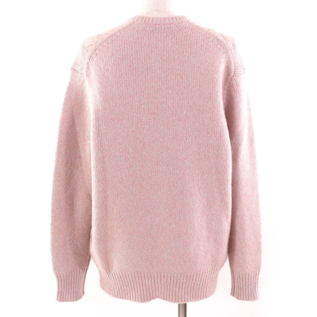 美品△DRAWER ドゥロワー 6513-105-0995 カシミヤ ラメ 3Gケーブル編み クルーネック 長袖 ニット セーター ピンク系 約M～Lサイズ 正規品