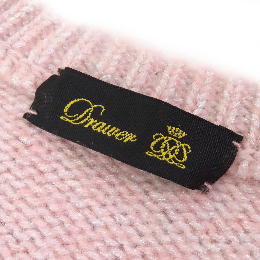 美品△DRAWER ドゥロワー 6513-105-0995 カシミヤ ラメ 3Gケーブル編み クルーネック 長袖 ニット セーター ピンク系 約M～Lサイズ 正規品