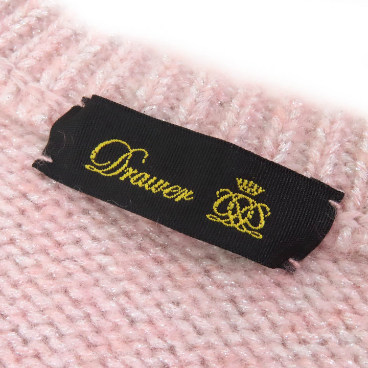美品△DRAWER ドゥロワー 6513-105-0995 カシミヤ ラメ 3Gケーブル編み クルーネック 長袖 ニット セーター ピンク系 約M～Lサイズ 正規品