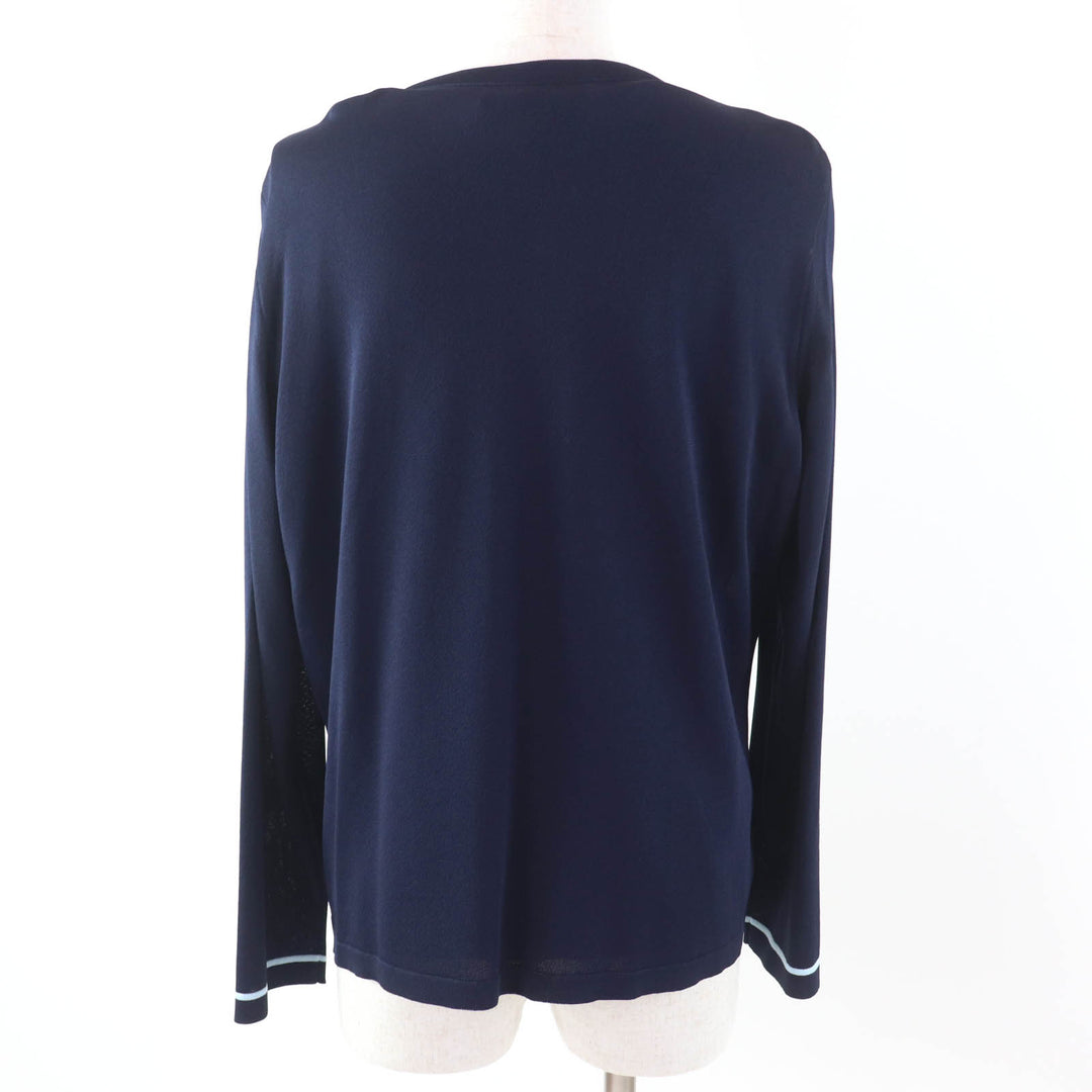 極美品★LEONARD FASHION レオナール ファッション ロゴボタン付 花柄 カーディガン＋半袖カットソー 2点set アンサンブル ネイビー 42