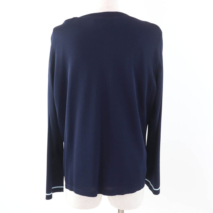 極美品★LEONARD FASHION レオナール ファッション ロゴボタン付 花柄 カーディガン＋半袖カットソー 2点set アンサンブル ネイビー 42