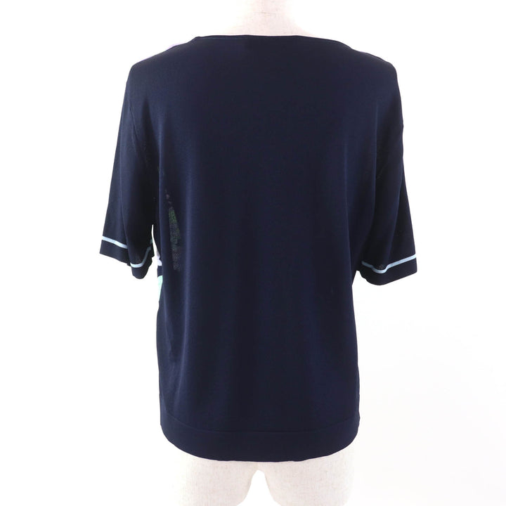 極美品★LEONARD FASHION レオナール ファッション ロゴボタン付 花柄 カーディガン＋半袖カットソー 2点set アンサンブル ネイビー 42