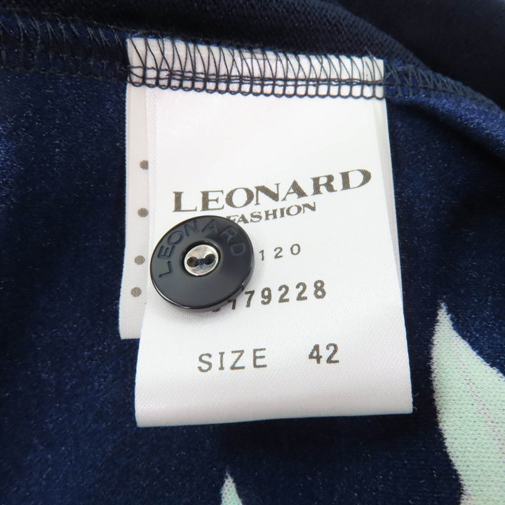 極美品★LEONARD FASHION レオナール ファッション ロゴボタン付 花柄 カーディガン＋半袖カットソー 2点set アンサンブル ネイビー 42