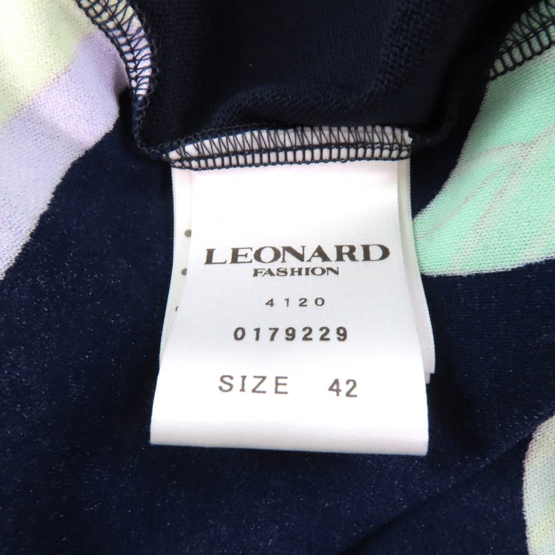 極美品★LEONARD FASHION レオナール ファッション ロゴボタン付 花柄 カーディガン＋半袖カットソー 2点set アンサンブル ネイビー 42